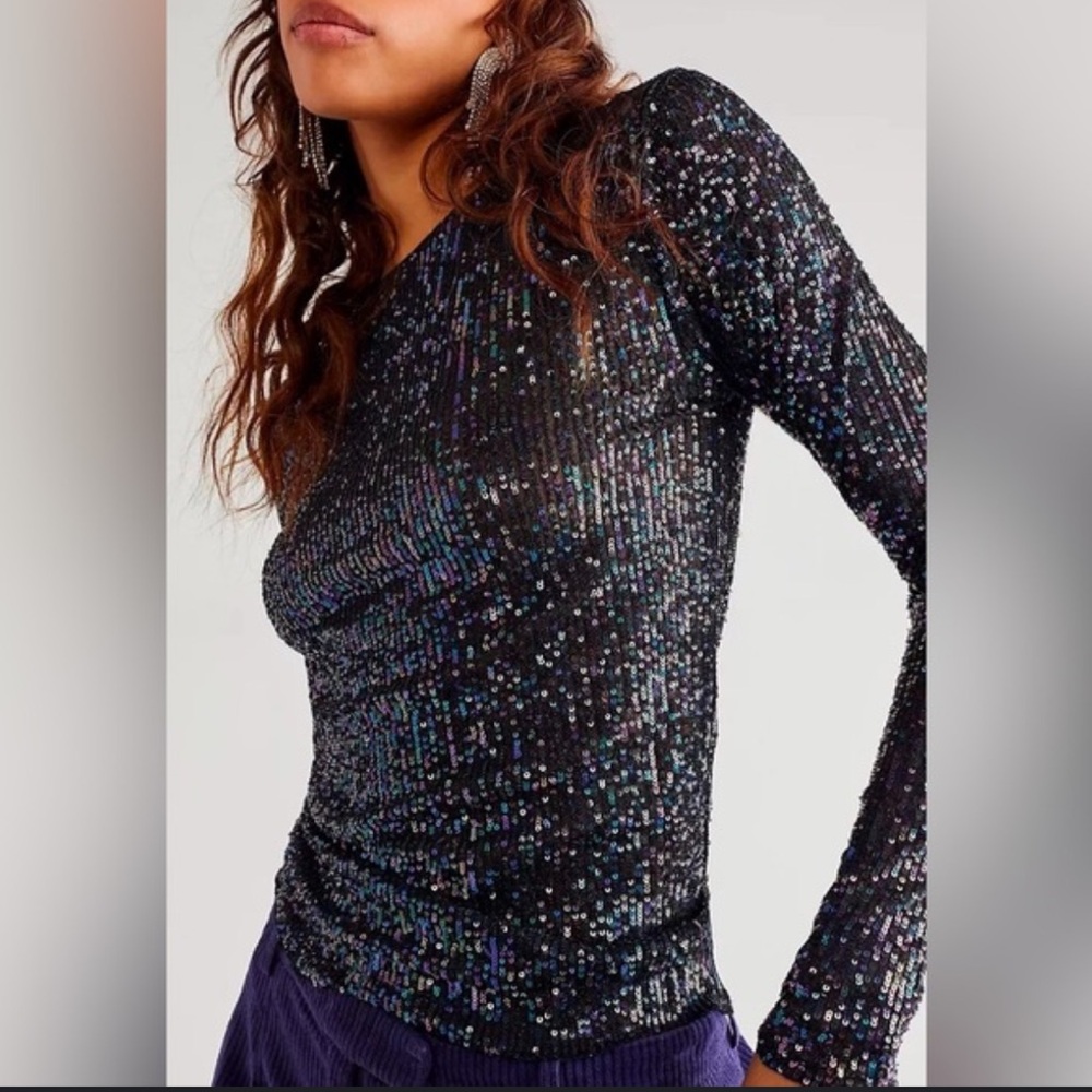 Free People Gold Rush Multicolor Sequin Top